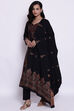 Black Cotton Straight Kurta Regular Pant Suit Set image number 3